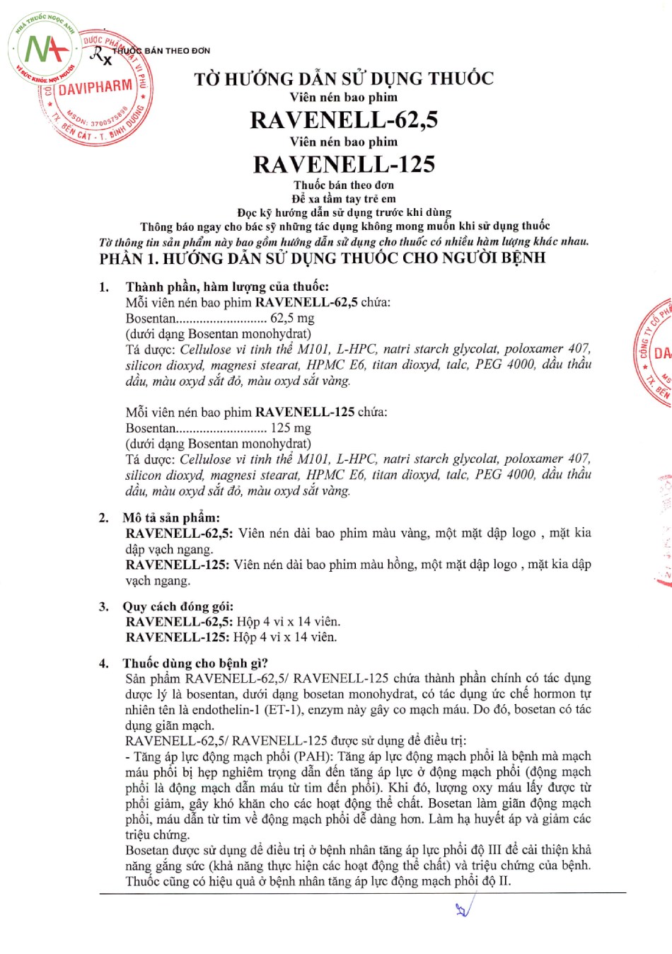 Hướng dẫn sử dụng thuốc Ravenell-125