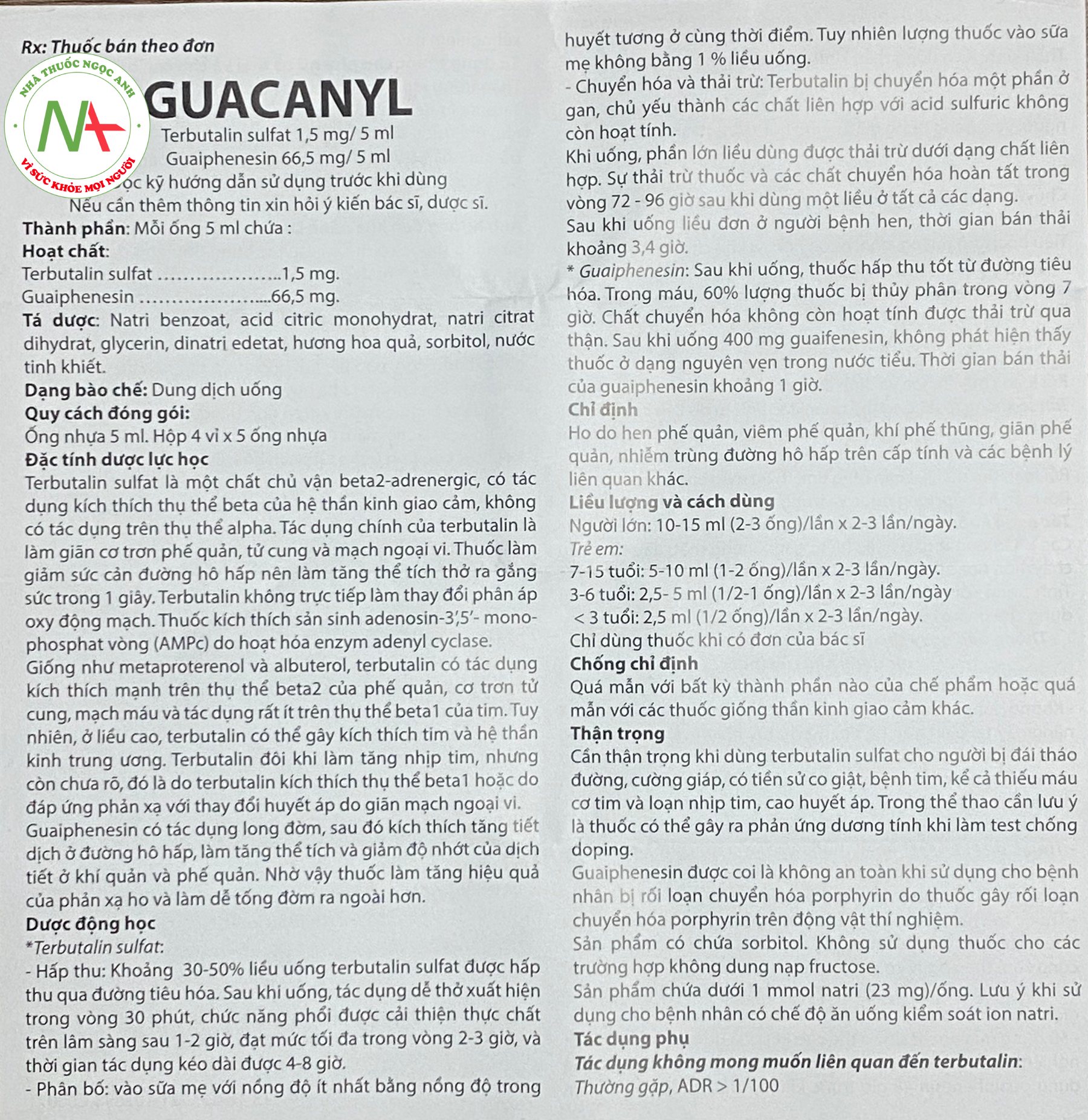 Hướng dẫn sử dụng thuốc Guacanyl