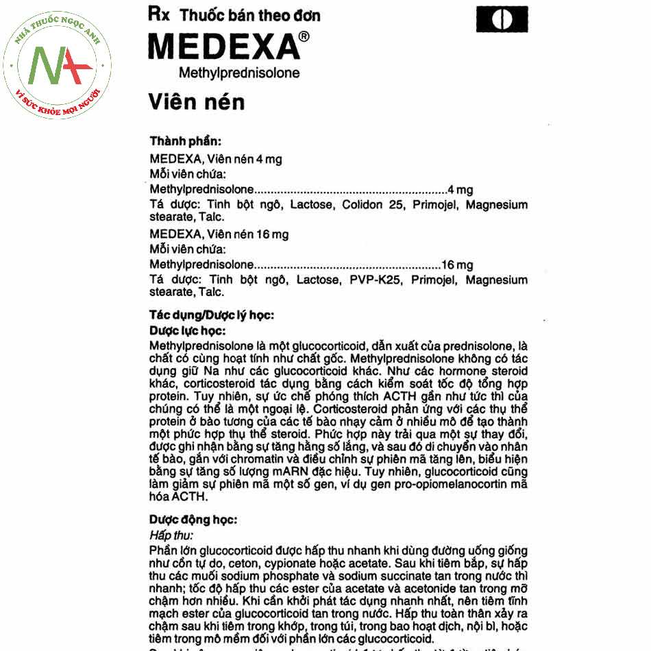 Tờ hướng dẫn sử dụng thuốc Medexa 16mg