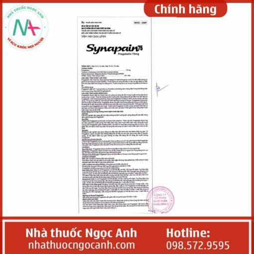 Hình ảnh tờ hướng dẫn sử dụng thuốc Synapain 75mg