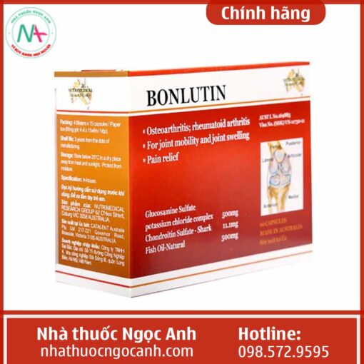 Hình ảnh mặt góc của hộp thuốc Bonlutin