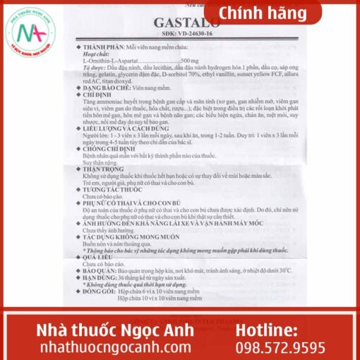 Hình ảnh tờ hướng dẫn sử dụng thuốc Gastalo