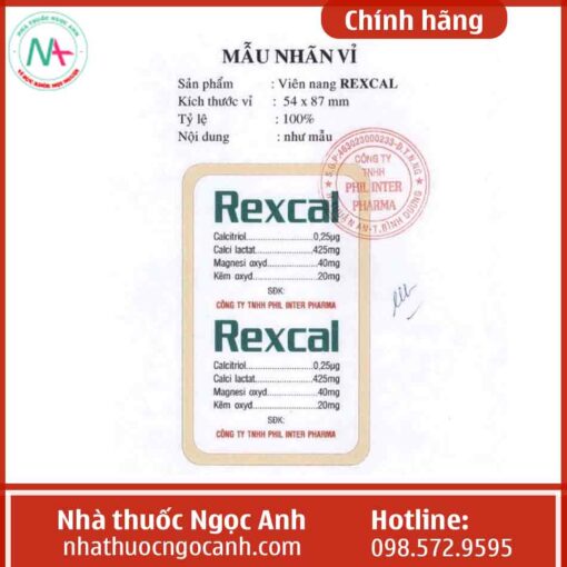 Hình ảnh của mẫu nhãn vỉ thuốc Rexcal