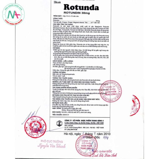 Tờ hướng dẫn sử dụng thuốc Rotunda