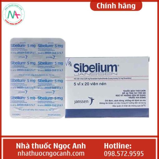 Hình ảnh mặt sau hộp và vỉ thuốc Sibelium 5mg