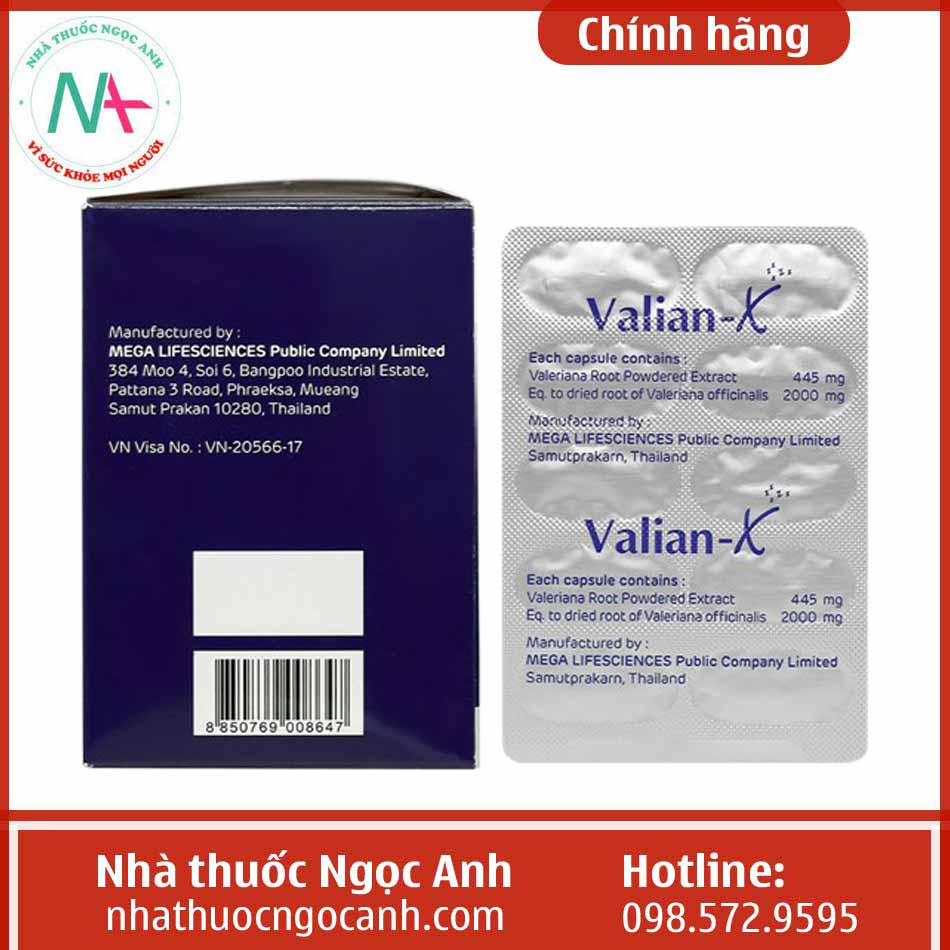 Hình ảnh thuốc Valian X mặt bên