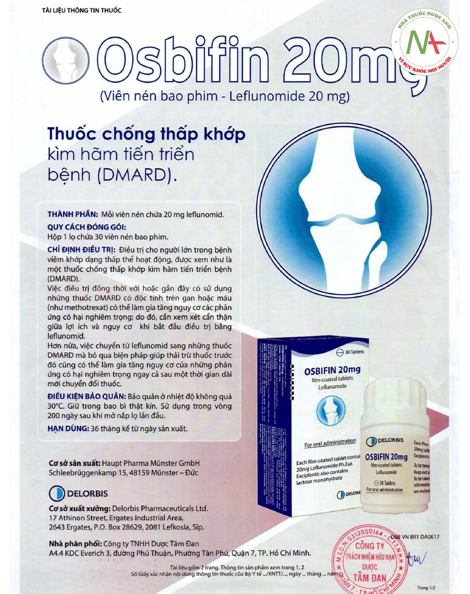 Hướng dẫn sử dụng thuốc Osbifin 20mg