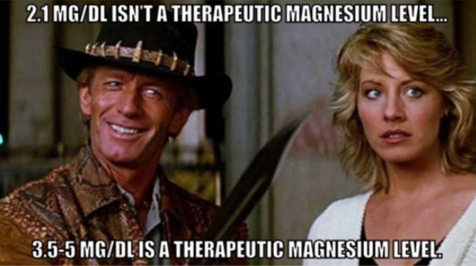 2.1MG/DL ISN'T A THERAPEUTIC MAGNESIUM LEVEL... 3.5-5 MG/DL IS A THERAPEUTIC MAGNESIUM LEVEL