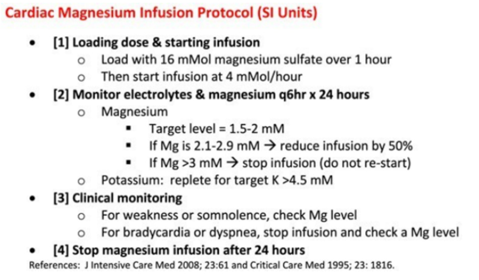 Cardiac Magnesium Infusion Protocol (SI Units)