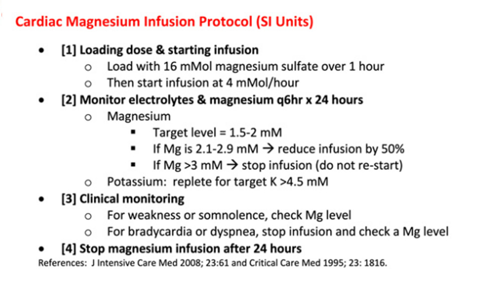 Cardiac magnesium infusion protocol (SI Units)