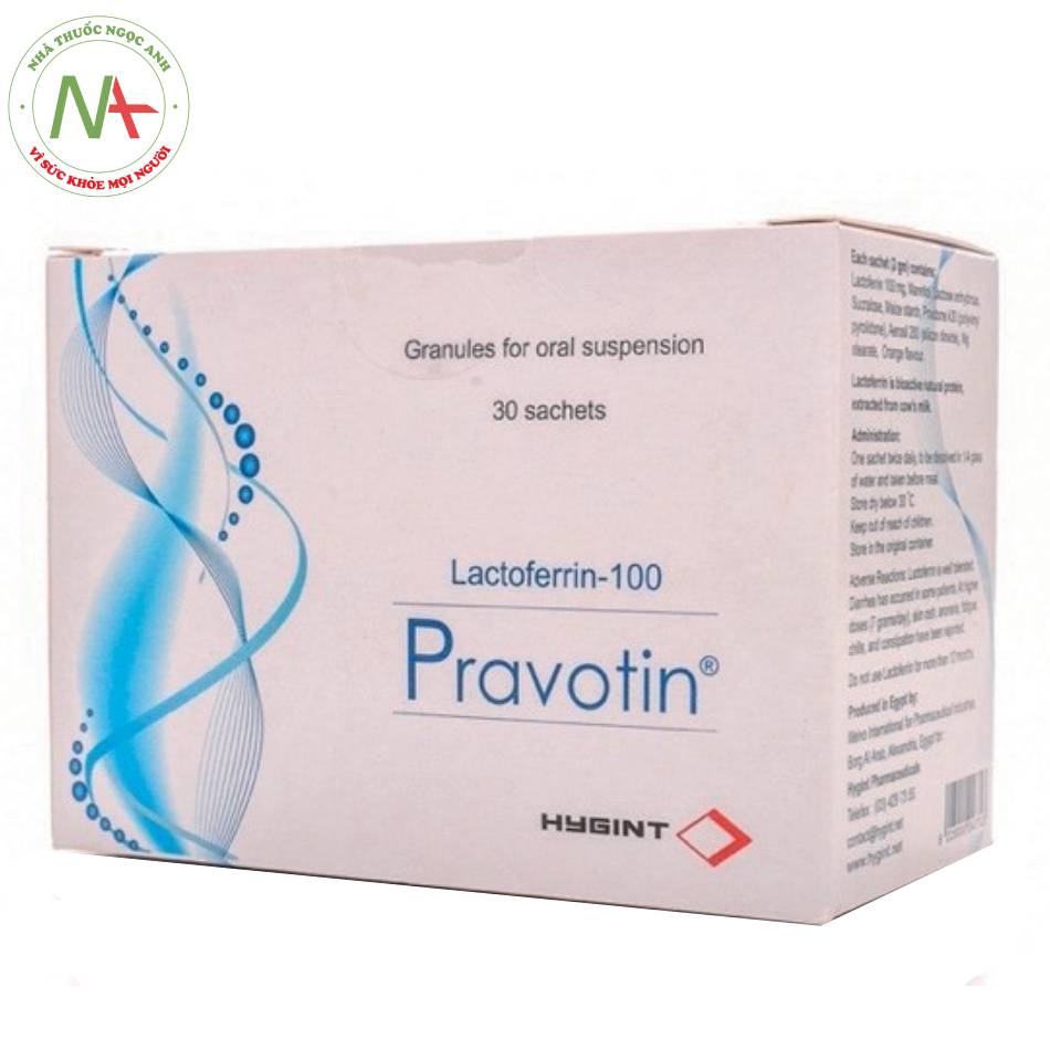 Pravotin chứa lactoferrin + sữa lên men có L. bulgaricus và S. thermophilus.