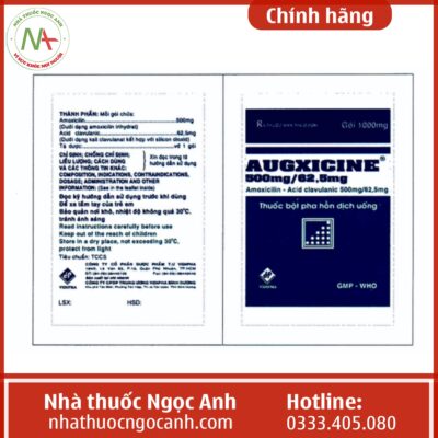 Nhãn thuốc Augxicine 500mg/62,5mg