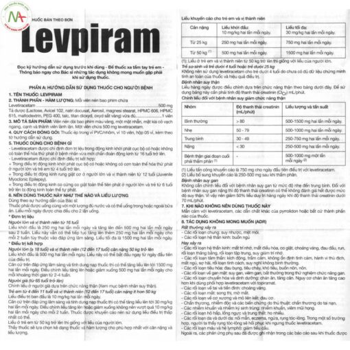 Hướng dẫn sử dụng thuốc Levpiram 500mg