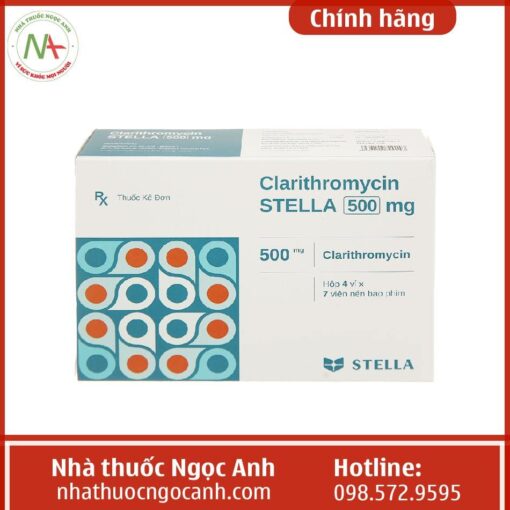 Clarithromycin Stella 500mg hộp 28 viên thuốc kháng sinh kháng khuẩn