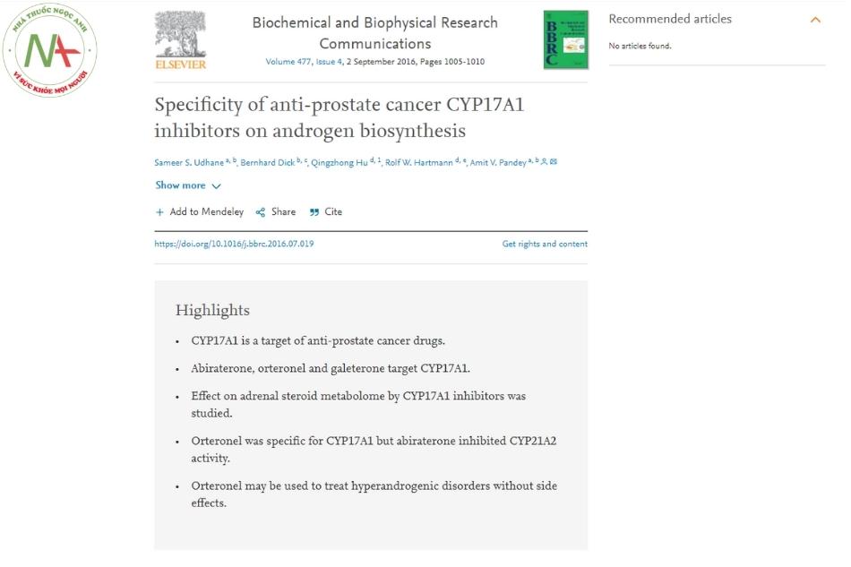 Specificity of anti-prostate cancer CYP17A1 inhibitors on androgen biosynthesis