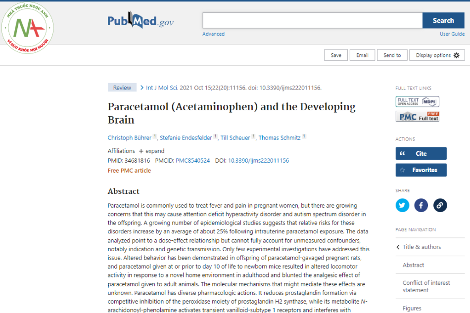 Paracetamol (Acetaminophen) and the Developing Brain