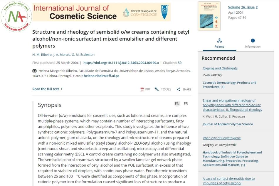 Structure and rheology of semisolid o/w creams containing cetyl alcohol/non-ionic surfactant mixed emulsifier and different polymers