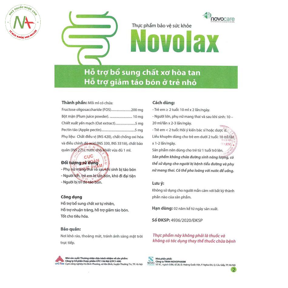 Hướng dẫn sử dụng Novolax