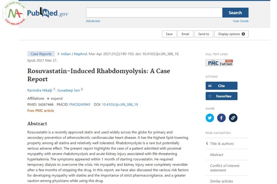 Rosuvastatin-induced rhabdomyolysis: A case report. Indian Journal of Nephrology,