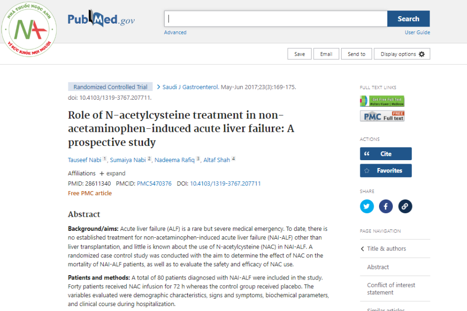 Role of N-acetylcysteine treatment in non-acetaminophen-induced acute liver failure A prospective study