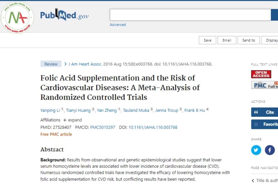 Folic Acid Supplementation and the Risk of Cardiovascular Diseases: A Meta-Analysis of Randomized Controlled Trials