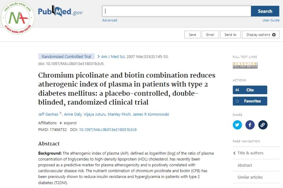 Chromium picolinate and biotin combination reduces atherogenic index of plasma in patients with type 2 diabetes mellitus: a placebo-controlled, double-blinded, randomized clinical trial