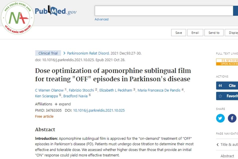 Dose optimization of Apomorphine sublingual film for treating “OFF” episodes in Parkinson's disease
