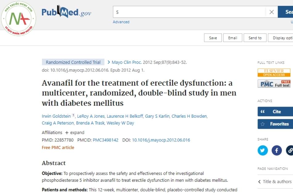 Avanafil for the treatment of erectile dysfunction: a multicenter, randomized, double-blind study in men with diabetes mellitus