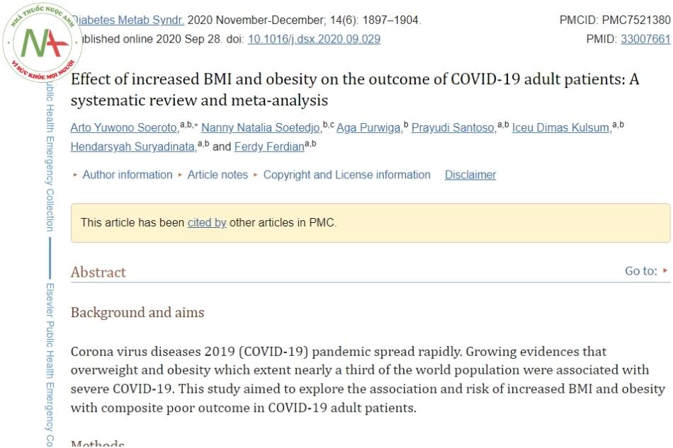 Effect of increased BMI and obesity on the outcome of COVID-19 adult patients: A systematic review and meta-analysis.