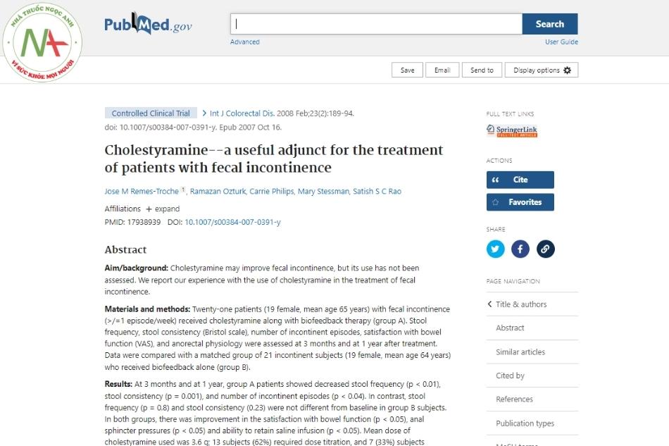 Cholestyramine--a useful adjunct for the treatment of patients with fecal incontinence