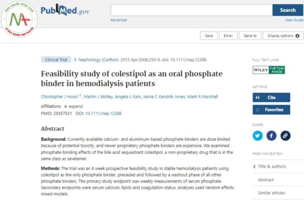 Feasibility study of colestipol as an oral phosphate binder in hemodialysis patients
