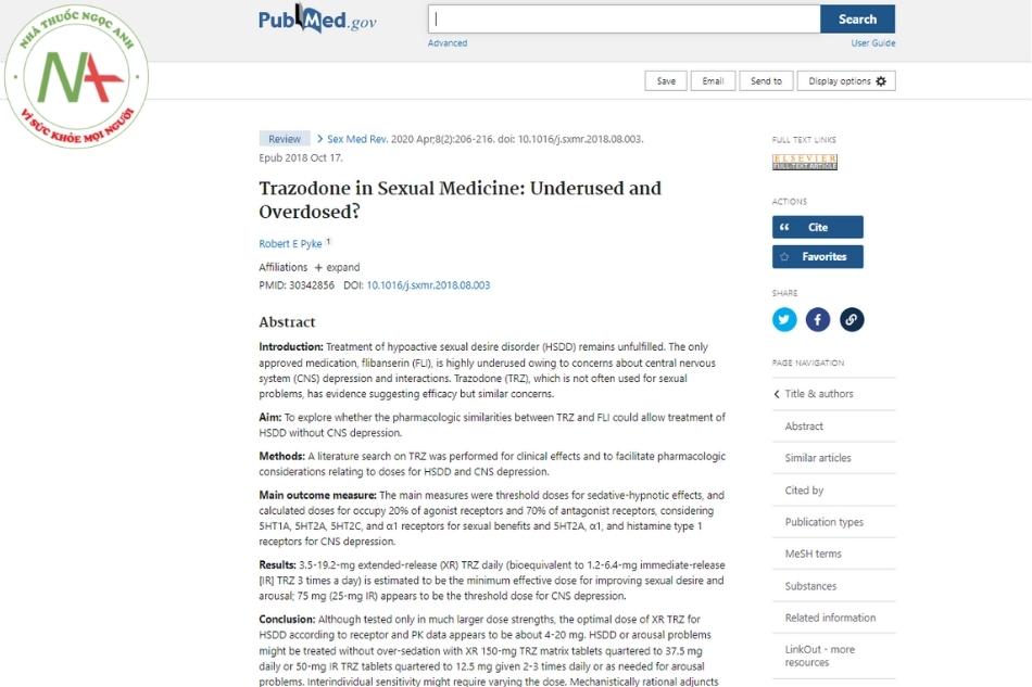 Trazodon in Sexual Medicine: Underused and Overdosed?. Sexual medicine reviews