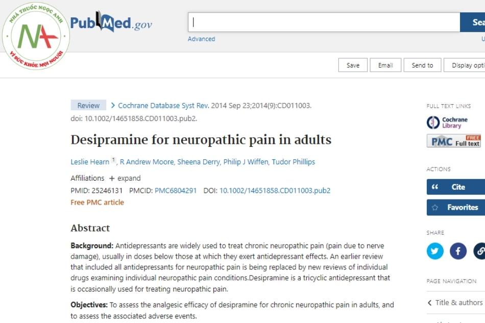 Desipramine for neuropathic pain in adults. The Cochrane database of systematic reviews