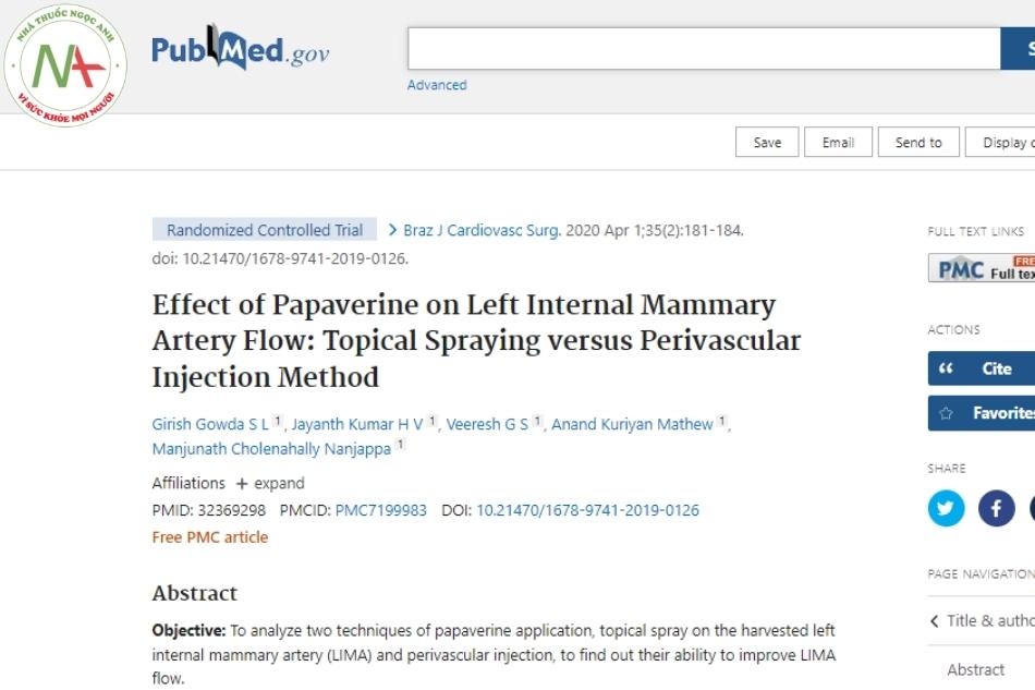 Effect of Papaverine on Left Internal Mammary Artery Flow: Topical Spraying versus Perivascular Injection Method