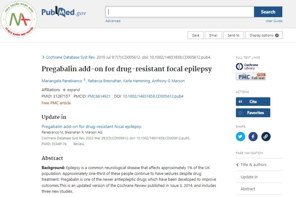 Pregabalin add-on for drug-resistant focal epilepsy. The Cochrane database of systematic reviews