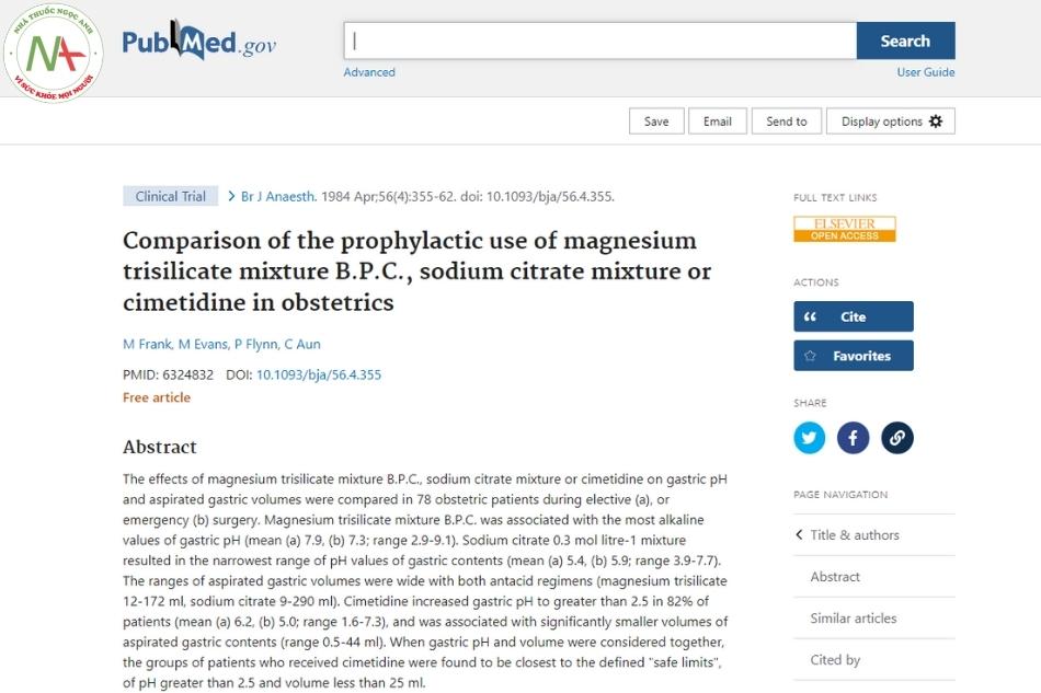 Comparison of the prophylactic use of magnesium trisilicate mixture B.P.C., sodium citrate mixture or cimetidine in obstetrics