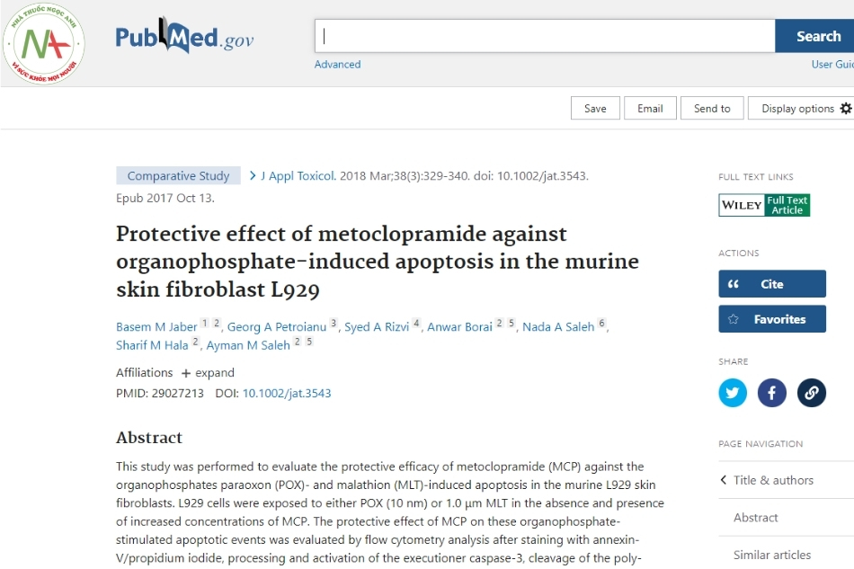 Protective effect of metoclopramide against organophosphate-induced apoptosis in the murine skin fibroblast L929.