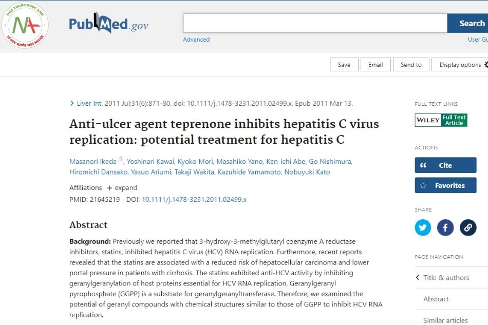 Anti-ulcer agent teprenone inhibits hepatitis C virus replication: potential treatment for hepatitis C