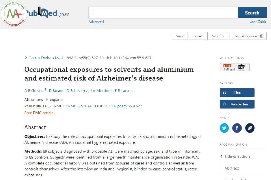 Occupational exposures to solvents and aluminium and estimated risk of Alzheimer's disease
