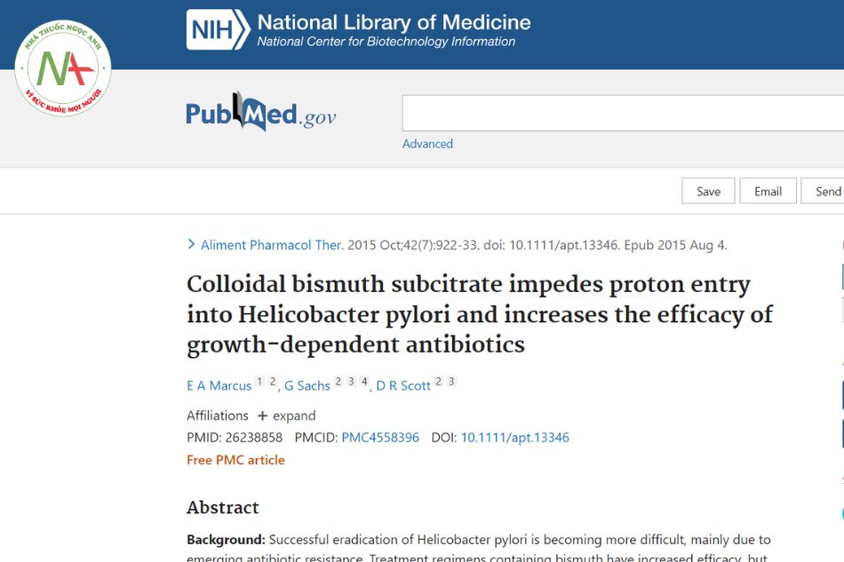 Colloidal bismuth subcitrate impedes proton entry into Helicobacter pylori and increases the efficacy of growth-dependent antibiotics
