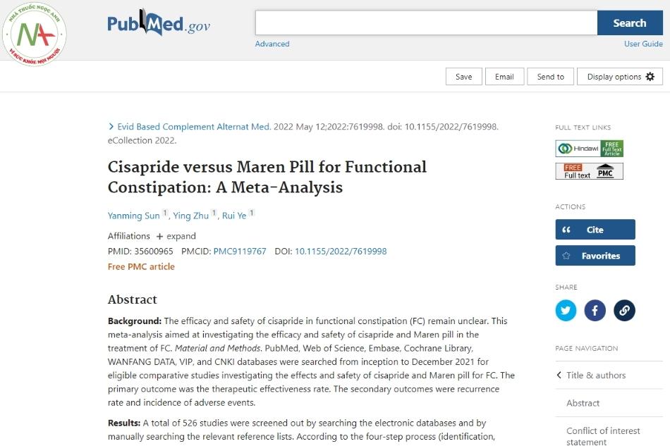 Cisapride versus Maren Pill for Functional Constipation: A Meta-Analysis