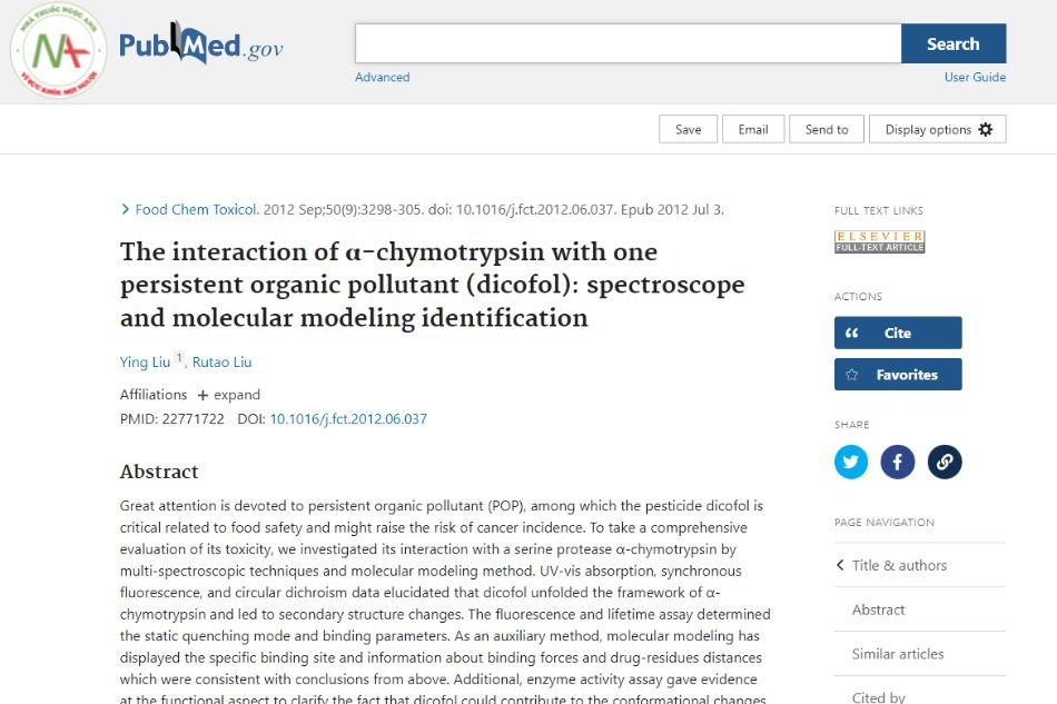The interaction of α-chymotrypsin with one persistent organic pollutant (dicofol): spectroscope and molecular modeling identification