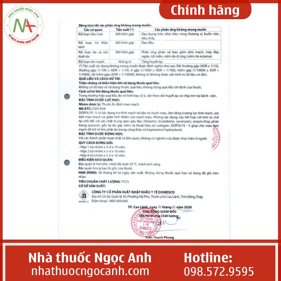 Tờ hướng dẫn sử dụng thuốc Dopolys - S