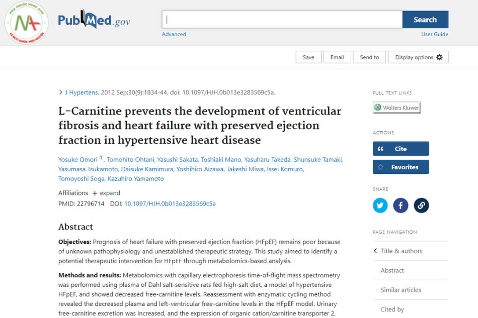 L-Carnitine prevents the development of ventricular fibrosis and heart failure with preserved ejection fraction in hypertensive heart disease