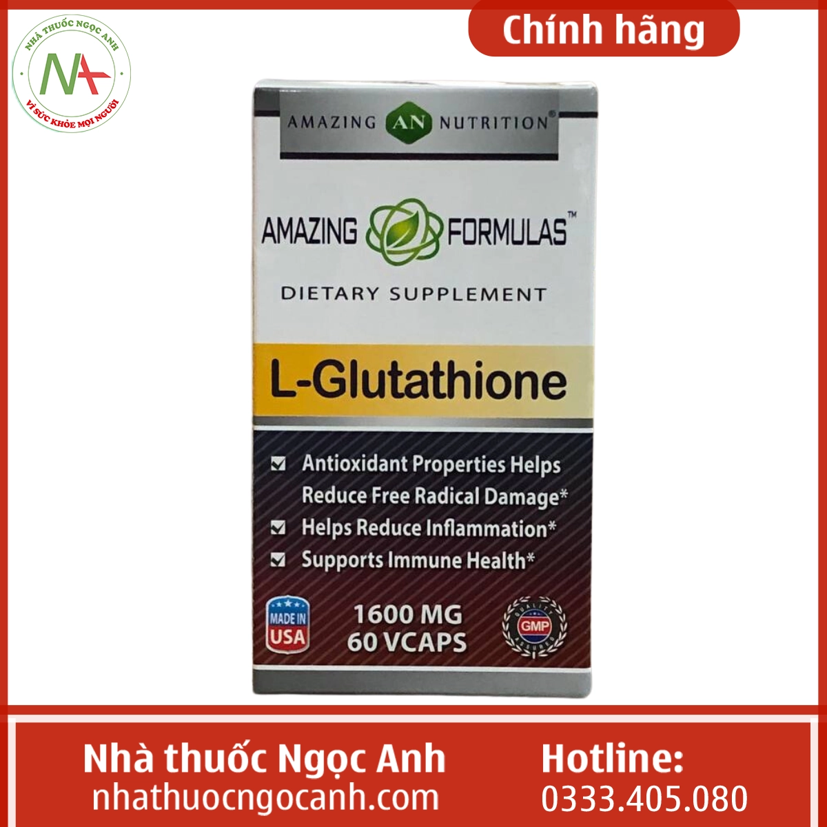 Hộp Amazing Formulas L-Glutathione 1600mg