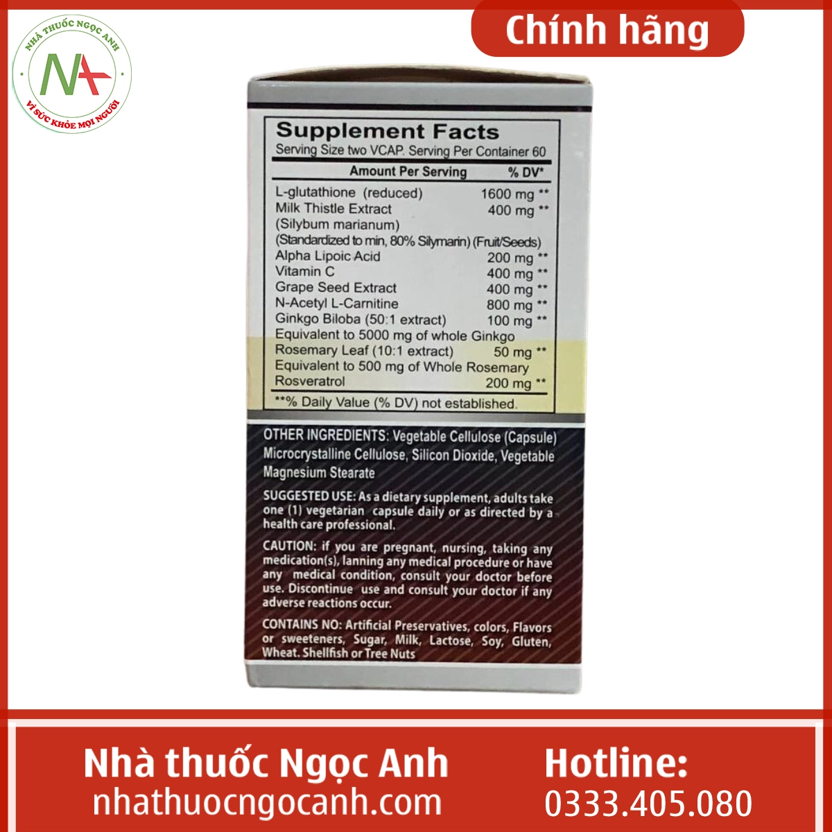 Hộp Amazing Formulas L-Glutathione 1600mg