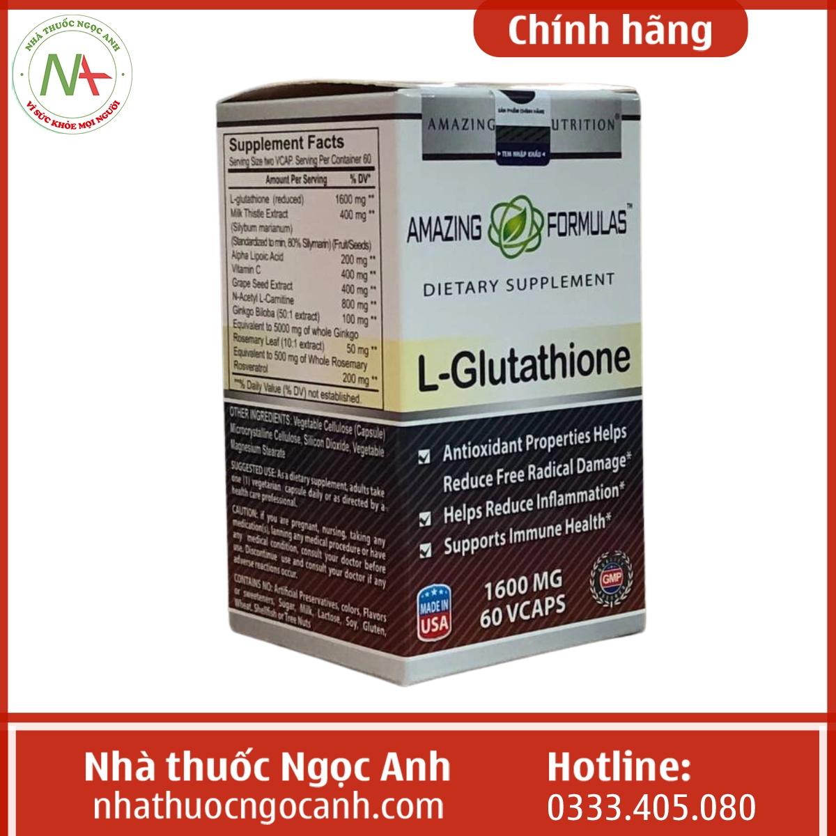 Hộp Amazing Formulas L-Glutathione 1600mg