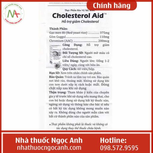 Tờ thông tin Cholesterol Aid
