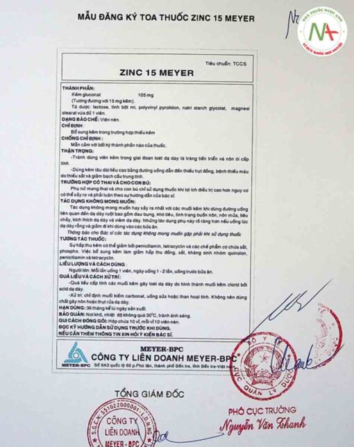 Hướng dẫn sử dụng thuốc Zinc 15 Meyer