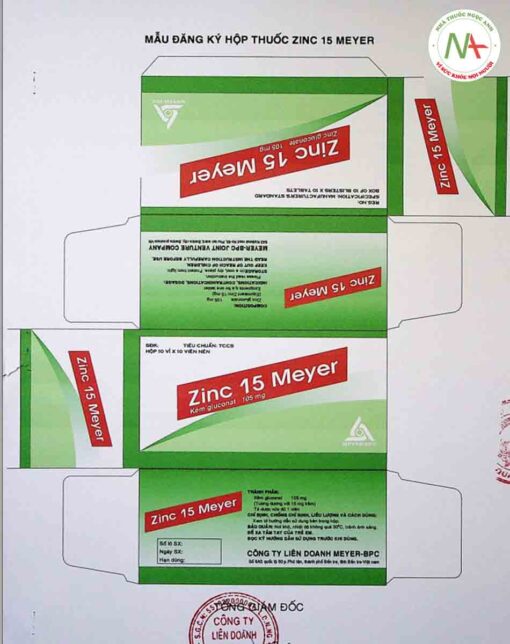 Mẫu nhãn thuốc Zinc 15 Meyer